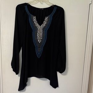 Express Black Tunic with Blue and Silver Embellished Neckline